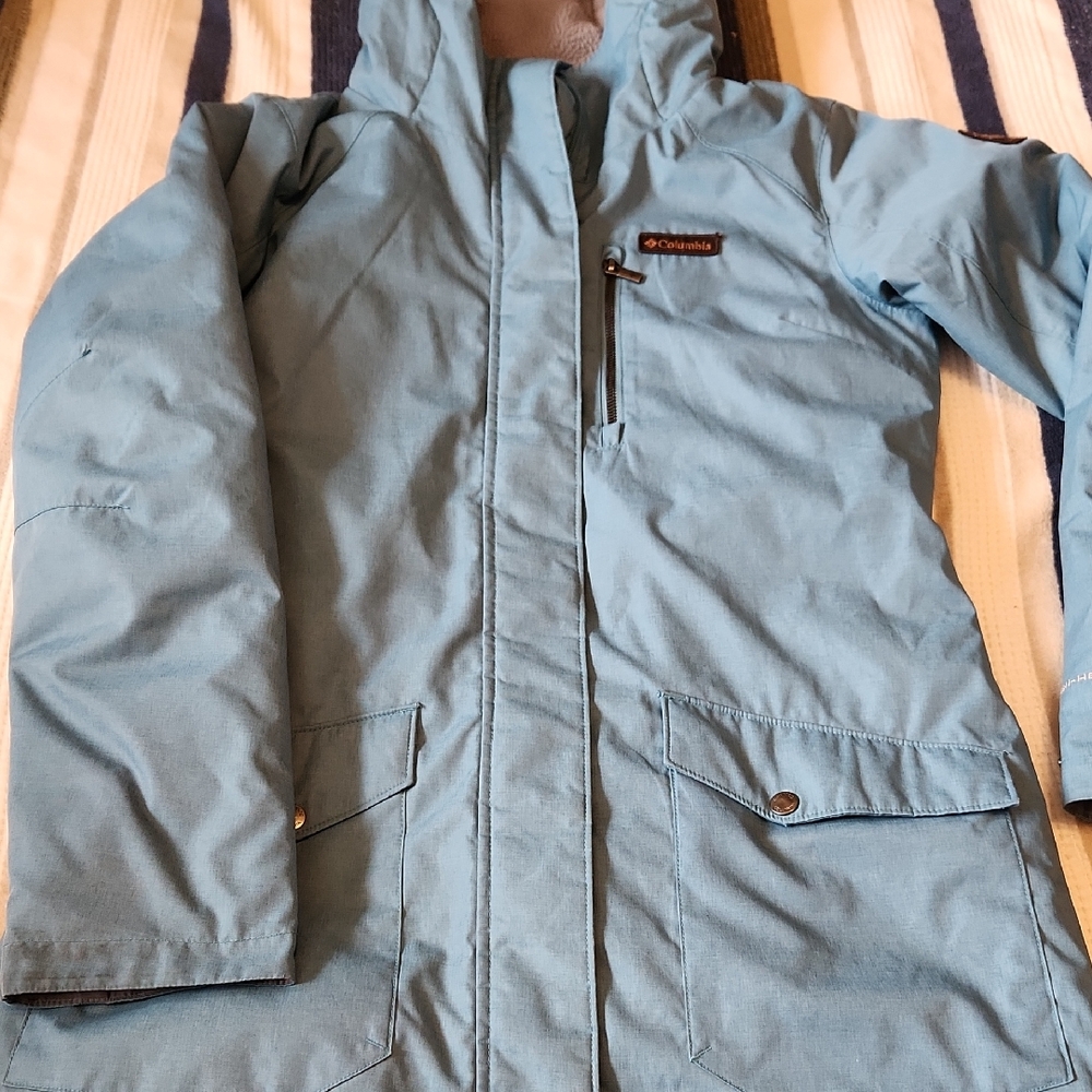 Columbia Light Blue Women's Ski & Snow Jacket with Hood